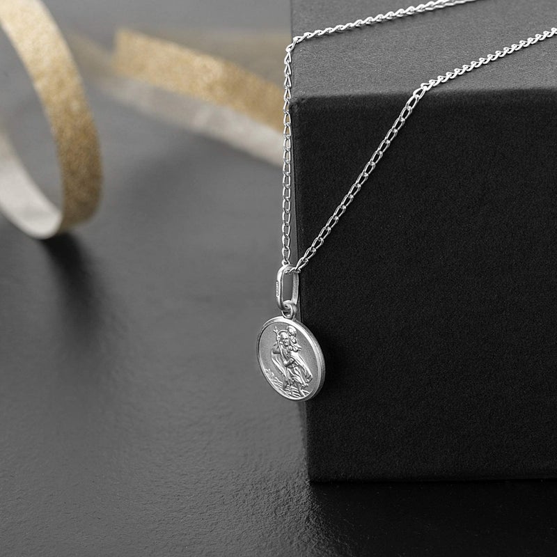Alexander Castle Small Double-Sided 925 Sterling Silver St Christopher Necklace for Women - 12mm Saint Christopher Medal with 16" Silver Chain & Jewelry Gift Box - Image 2